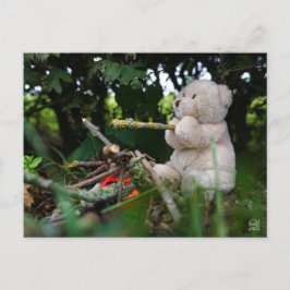 Cartão Postal Beertje dat bij kampvuur zit.