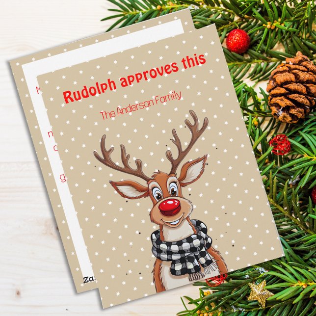 Cartão postal bege de Natal com rena fofa (Criador carregado)