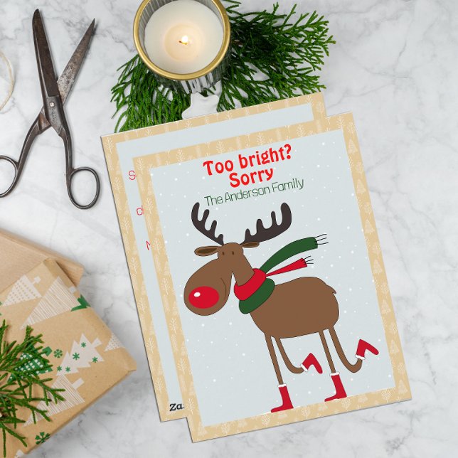 Cartão postal bege retrô de Natal com renas fofas (Criador carregado)