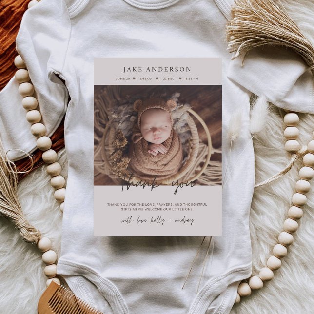 Cartão Postal Beige Baby Birth Photo Thank You Postcard (Criador carregado)