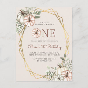 Cartão Postal Beige do Partido primeiro aniversario da Abóbora