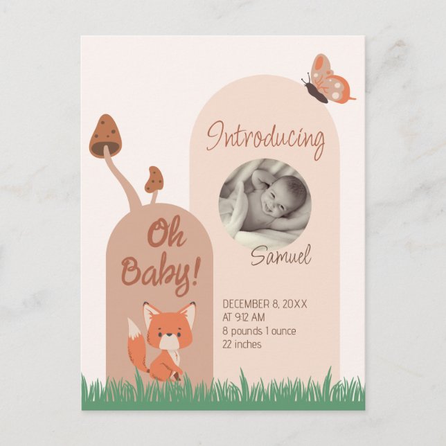 Cartão Postal Beige Forest Themed Fox Baby Stats (Frente)