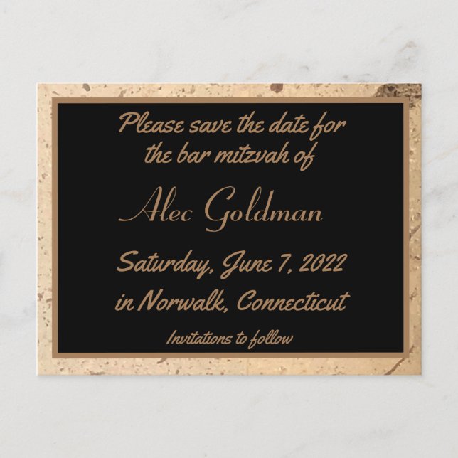 Cartão Postal Beige Marble Salve o Cartão-Postal de Data (Frente)