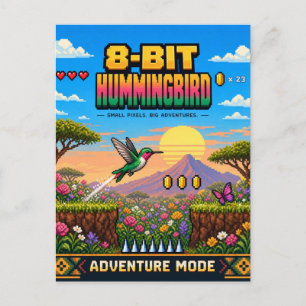 Cartão Postal Beija-flor, Arte Pixel Retro de 8 Bits