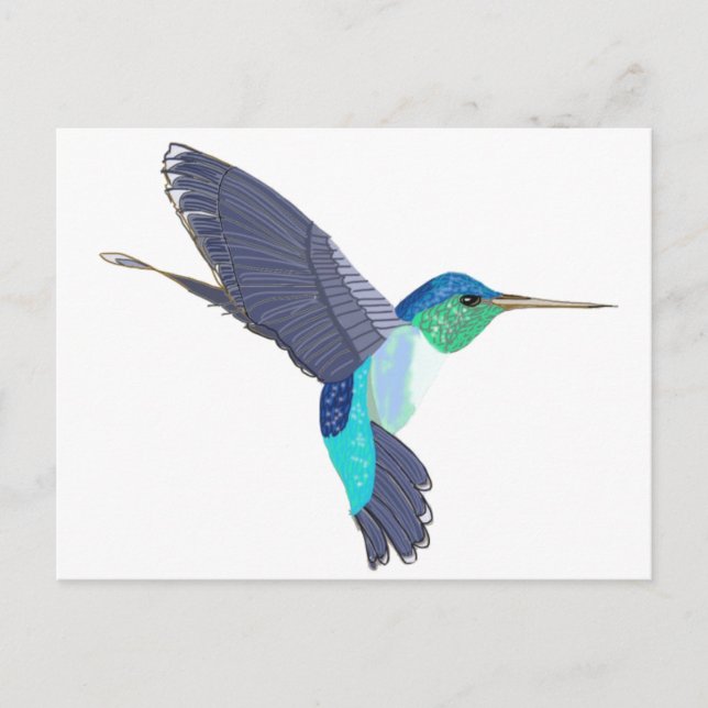 Cartão Postal Beija-flor Azul e Verde (Frente)
