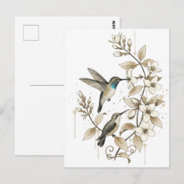 Cartão Postal Beija-flor de Jardim Florido Saudação de Primavera