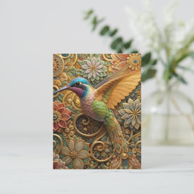 Cartão Postal Beija-Flor em Flores Ornamentais (Em pé/Frente)