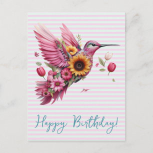 Cartão Postal Beija-flor voando Feliz Aniversário