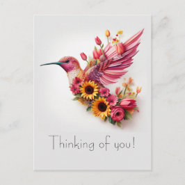 Cartão Postal Beija-flor voando Pensando em você