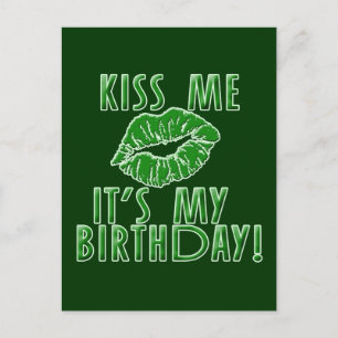 Cartão Postal Beije-me É o meu aniversário em verde
