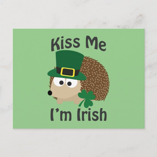Cartão Postal Beije-me Sou Irlandês Hedgehog (Frente)
