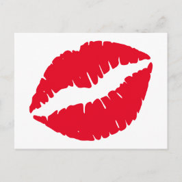 Cartão Postal Beijo de Batom Vermelho Brilhante Branco