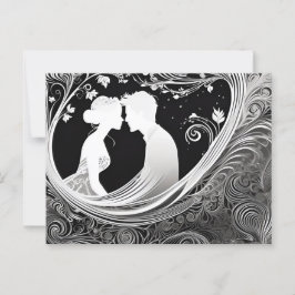 Cartão Postal Beijo de Silhueta Preto e Branco no Momento do Ten