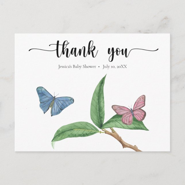 Cartão Postal Beijos de Borboleta Obrigado (Frente)