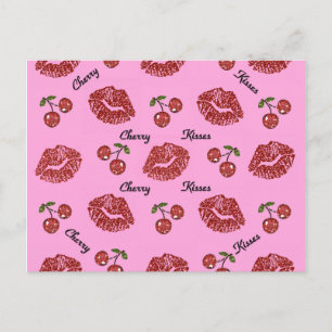 Cartão Postal Beijos de Cereja Rockabilly RAB em Rosa