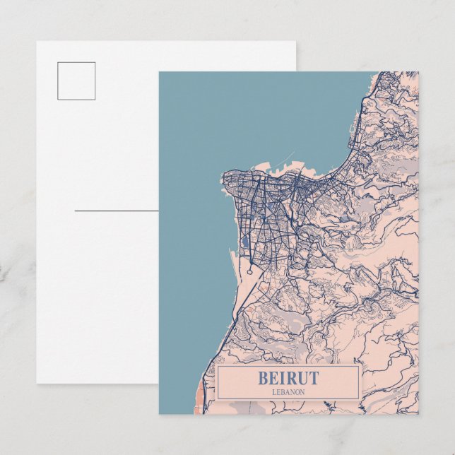 Cartão Postal Beirut Lebanon Breezy City Map Travel (Frente/Verso)