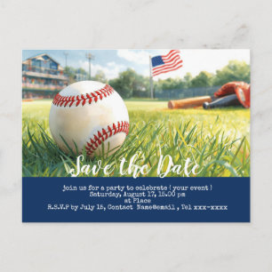 Cartão Postal Beisebol salve a data com a bandeira da América