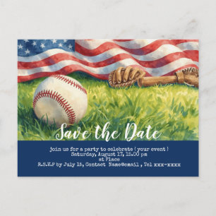 Cartão Postal Beisebol salve a data com a bandeira da América