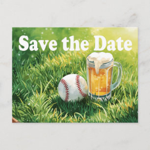 Cartão Postal Beisebol salve a data com Glass of Beer