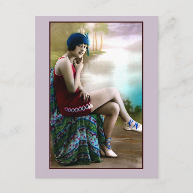 Cartão Postal Bela 1920, garota flapper (Frente)