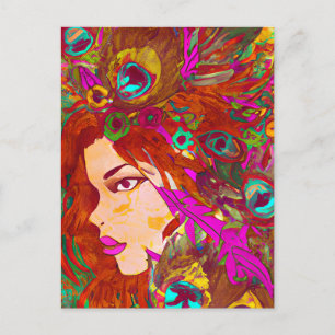 Cartão Postal Bela Abstrato   Mulheres com Penas