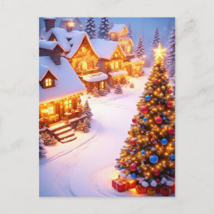 Cartão Postal Bela Aldeia de Natal Nevada com Árvore