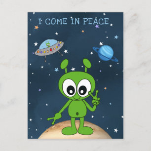 Cartão Postal Bela Alienígena Espacial de Cartoons Eu Vim Em Si