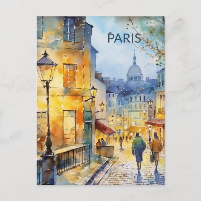 CARTÃO POSTAL Bela Aquarela de Viagem a Paris (Frente)