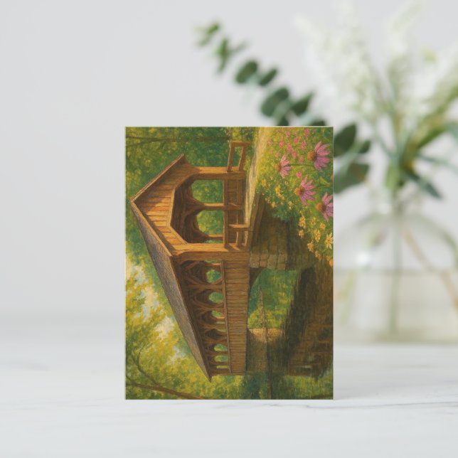 Cartão Postal Bela arte de ponte coberta de verão (Em pé/Frente)