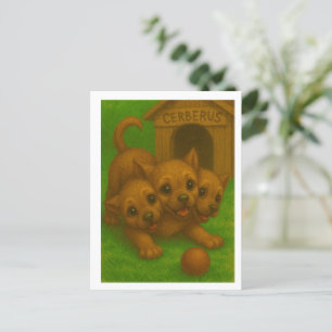 Cartão Postal Bela Arte Fantasia Cerberus De Olhos Cachorros De