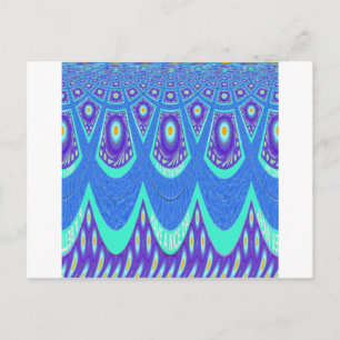 Cartão Postal Bela Arte Vetorial de Impressão Batik Azul Ciano L
