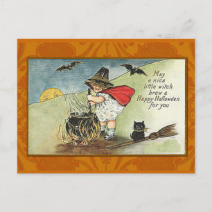 Cartão Postal Bela Bruxa Vintage Halloween Card