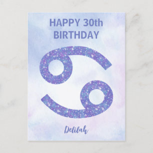 Cartão Postal Bela Cancer - Sinal de Feliz Aniversário Púrpura e