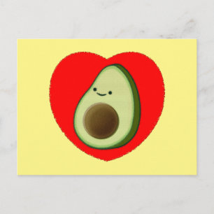 Cartão Postal Bela Cartoon Verde Avocado Em Vermelho Personaliza