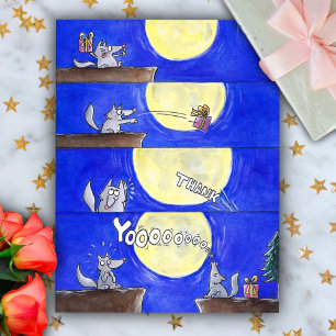 Cartão Postal Bela Cartoon Wolf Comic Obrigado postal