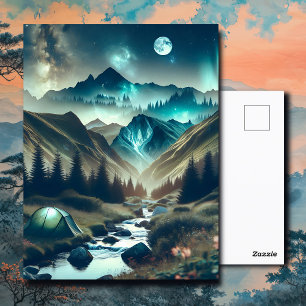 Cartão Postal Bela cena de acampamento com montanhas e tendas