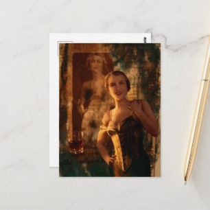 Cartão Postal Bela Colagem de Mulher com Córset Vitoriano