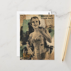 Cartão Postal Bela Colagem de Mulher em Córset Retro