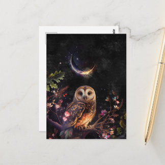 Cartão Postal Bela Coruja à Noite Arte de Colagem Digital