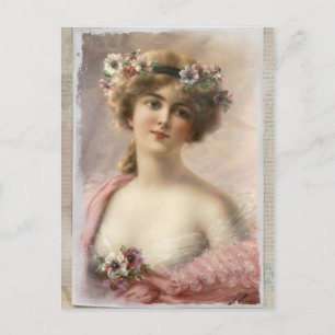 Cartão Postal bela dama vintage