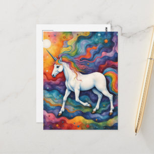 Cartão Postal Bela Fantasia de Unicórnio Colorido