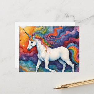 Cartão Postal Bela Fantasia de Unicórnio Colorido