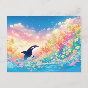 Cartão Postal Bela Flor de Baleia Orca Fantasiosa
