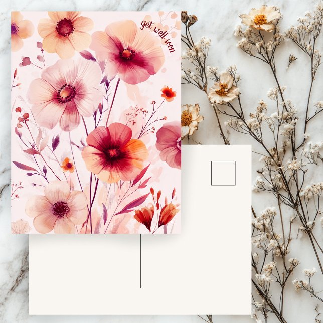 Cartão Postal Bela Flores Silvestres Flores RECUPERE-SE LOGO (Beautiful Wildflowers Flowers GET WELL SOON Postcard
)