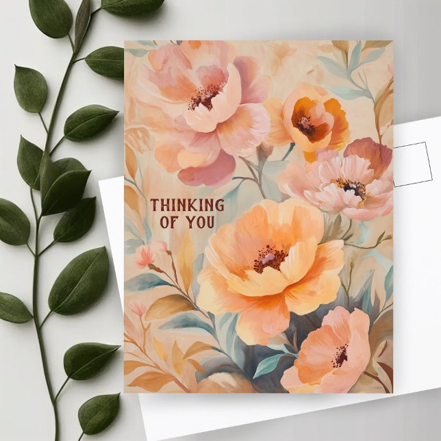 Cartão Postal Bela Flores Silvestres Macias PENSANDO EM VOCÊ (Beautiful Soft Wildflowers Flowers THINKING OF YOU Postcard
)