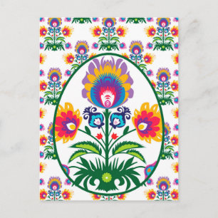 Cartão Postal 🐥 Bela Folclore Colorida Pysanka Easter Egg