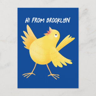 Cartão Postal Bela fotografia de pássaro canário amarelo cantand