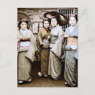 Cartão Postal Bela Geisha Vintage em Kimonos no Japão Antigo