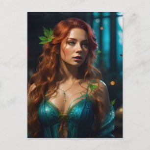 Cartão Postal Bela Mãe Natureza em um Vestido Azul