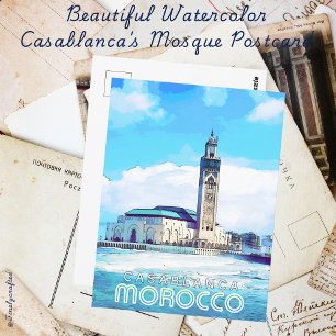 Cartão Postal Bela Mesquita de Watercolor Casablanca